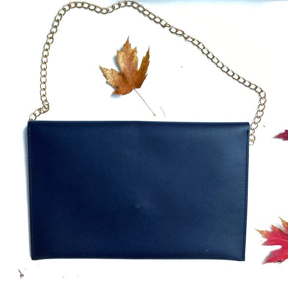 J.Crew Navy Faux Leather Envelope Clutch w/ Chain – Heritage Holiday Gift NWT - Picture 4 of 13